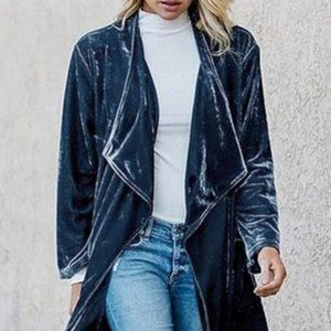 BLUE Velvet Long Sleeve Coat Blazer L Size